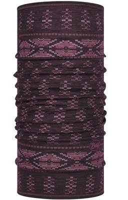 【BUFF】BF126755 西班牙《舒適》印花美麗諾羊毛頭巾 深紫圖騰 保暖魔術頭巾 merino wool