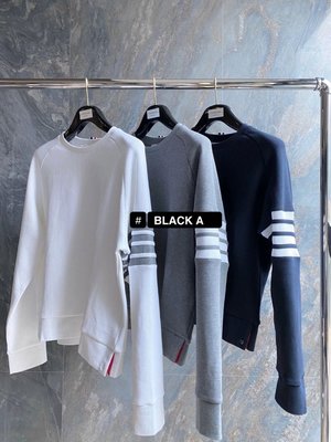 【BLACK A】THOM BROWNE 春夏新款4Bar系列經典條紋華夫格長袖針織衫 白色/淺灰色/深藍色/深灰色碳灰