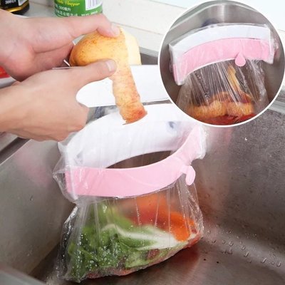 廚房強力三吸盤水槽垃圾袋架 創意可夾式防臭垃圾袋掛架
