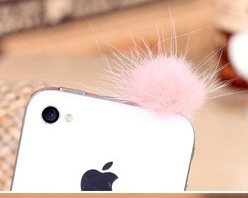 韓國 6色 兔毛 毛球 iPhone 4 4S htc lg sony samsung i9100 防塵塞 吊飾 耳機塞