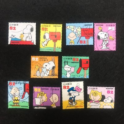 (H24)外國郵票 日本郵票 卡通人物 2014年SNOOP 史努比和朋友們 82円10全