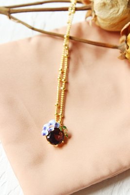 廠家直銷#Les Nereides法國琺瑯首飾品 小紫藤花和水晶石吊墜 優雅復古項鏈