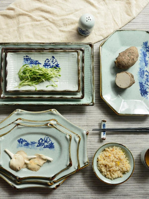 毛孩少中式創意陶瓷盤子方盤山水畫八角平盤菜盤西餐盤魚盤湯盤