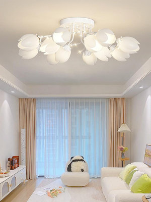 奶油風大氣客廳燈吸頂燈現代簡約創意溫馨玉蘭花餐廳房間臥室燈