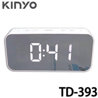 【MR3C】含稅附發票 KINYO金葉 TD-393 多功能時尚鏡面電子鐘 鬧鐘 白色
