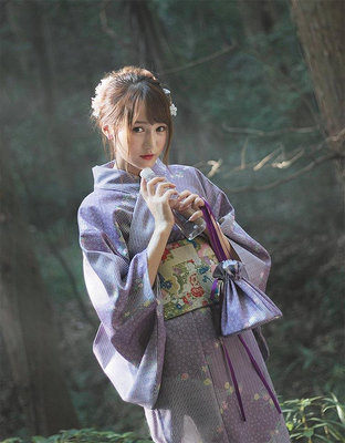 青木元 日式和風傳統和服表演COS浴衣氣質紫色約拍女款文藝櫻花季天秤百貨