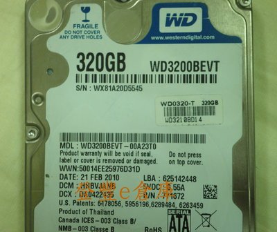 【登豐e倉庫】 YF52 WD3200BEVT-00A23T0 320G SATA2 筆電硬碟