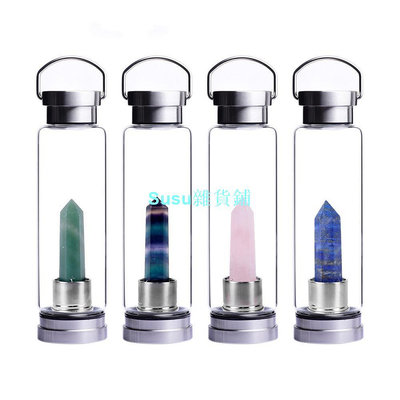 精品 天然水晶 六棱單尖柱 能量石水瓶 玻璃運動水杯運動水壺 水壺款 新品 熱銷