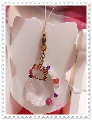 ♥小公主日本精品♥ Hello Kitty 蝴蝶結 鑰匙圈 幸運石 串珠 水晶 吊飾 鎖圈 00808705