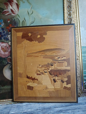 意大利中古木板畫 vintage“鄉村海灣”