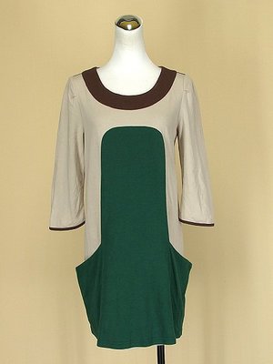◄貞新二手衣►so nice 專櫃 綠色圓領長袖棉質洋裝M號(17293)