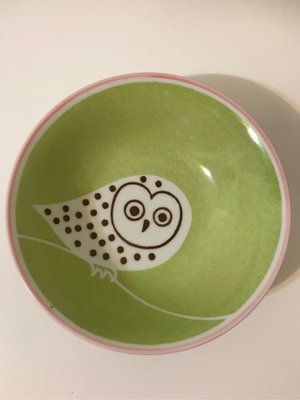 *姑姑熊*～居家廚房陶瓷餐具。單隻貓頭鷹圖案。綠色。碗盤。湯碗。沙拉。出清優惠。