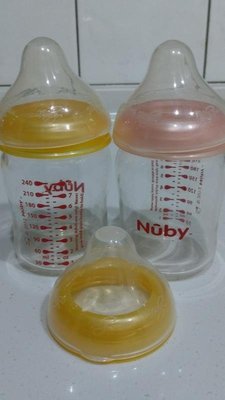Nuby 自然乳感寬口徑防脹氣玻璃奶瓶240ml*2