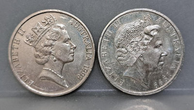 幣1082 澳洲1998.99年20分硬幣 共2枚