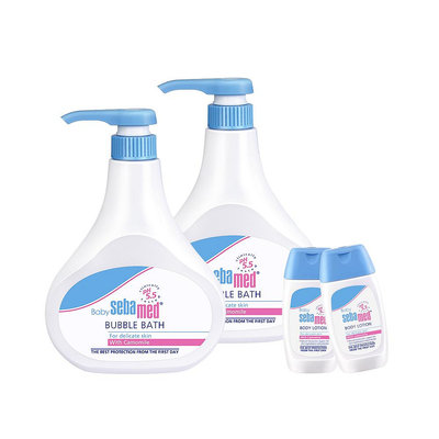 【優兒房】Sebamed 施巴 嬰兒泡泡浴露500ml二入+嬰兒潤膚乳液50ml二入