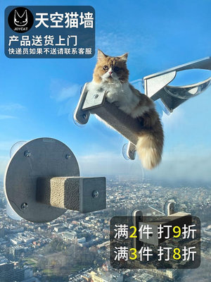 居家佳：JoyCat天空貓墻吸盤貓爬架玻璃免打孔透明貓窩吊床實木多層板麻繩