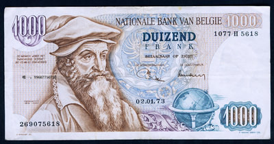 銀幣比利時 1973年版 1000法郎 (地圖制作家 吉拉德 克雷默) 8成品相