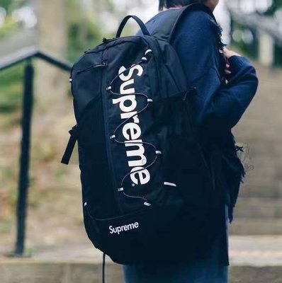 Supreme 42th 17SS Backpack 黑色後背包 包包 字體 42代 白字logo 全新正品 3m反光