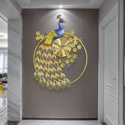 時鐘歐式時尚輕奢鐘表客廳創意孔雀掛鐘家居裝飾藝術時鐘熱賣
