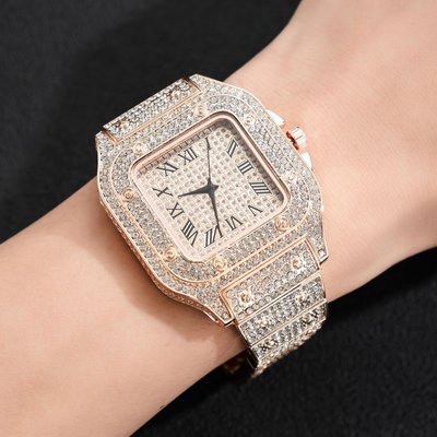 廠家直銷石英手表爆款時尚奢華大方形鑲鉆滿天星男士手表鋼帶腕表