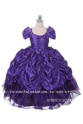 妍媽咪兒童禮服出租~米婭公主華麗紫花式層層緞面選美女童晚禮服~演奏會花童