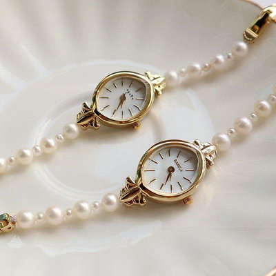 全館免運 日本agete新款天然淡水珍珠手錶ins風格手鏈式錶帶精致石英女錶手錶腕錶 可開發票