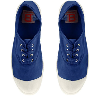 代購 法國22春夏新款bensimon 基本款靛藍色綁帶帆布鞋