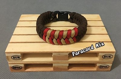 『Paracord mix』 魚尾 傘繩手環 塑膠插扣款 棕+紅金 間隔