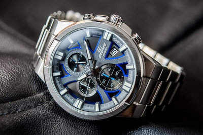 【金台鐘錶】CASIO 卡西歐 EDIFICE系列 男錶 三眼錶 不鏽鋼錶帶 (藍面) EFR-544D-1A2
