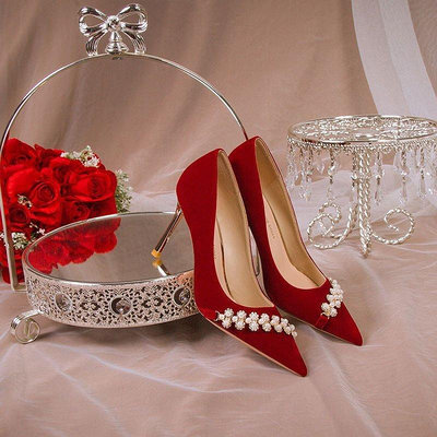 【熱賣精選】爆款紅色婚鞋新娘鞋女婚禮高跟鞋2022年新款秀禾婚紗兩穿結婚單鞋
