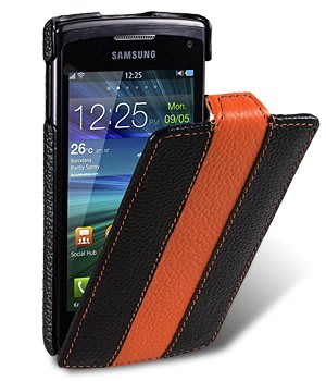 【Melkco】出清現貨 下翻黑橙直Samsung三星 S8600 Wave 3 4吋真皮 皮套 保護殼保護套手機殼手機