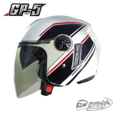 YC騎士生活_GP5 GP-5 233 彩繪 安全帽 3/4罩．雙層鏡片設計．內置抗UV墨鏡片．內襯全可拆洗．白黑色