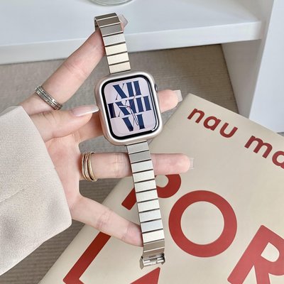 星光色細款不鏽鋼錶帶 女士超薄一株腕帶適用 Apple Watch  S8 S7 SE 6 5 45mm 41mm 40
