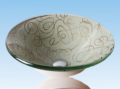 FUO衛浴:42公分 彩繪工藝 藝術強化玻璃碗公盆 (WY15099)預訂!