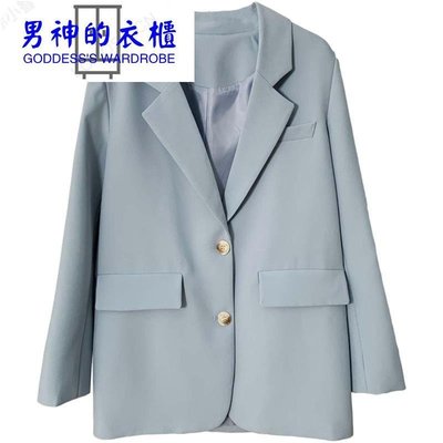 西装外套女春季新款韩版经典两粒扣气质浅蓝色网红小西服-男神的衣櫃