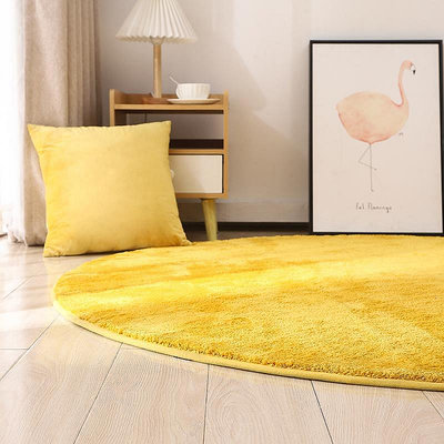 現貨：家用金黃色圓形地毯臥室防滑腳墊客廳吸水地墊可以機洗水洗可