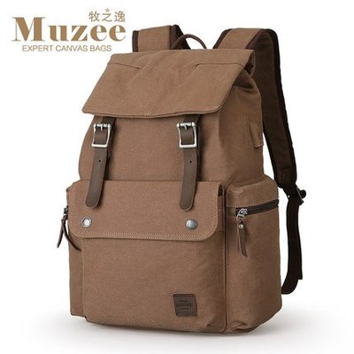 日本潮牌 MUZEE 正品大容量帆布雙肩包男士背包筆電包學生書包復古潮包