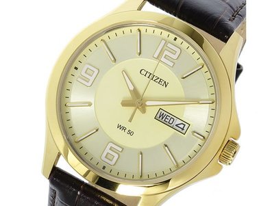 【神梭鐘錶】CITIZEN WATCH 星辰 簡約紳士石英皮帶腕錶-金框/數字 型號 : BF2008-05P