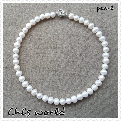 Chi's world~天然淡水養殖珍珠項鍊 手工串製高貴氣質 母親節禮物生日喜宴 珠寶裝飾配件 加贈耳環