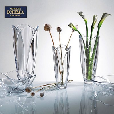 熱賣 BOHEMIA捷克玻璃花瓶水晶花瓶透明現代簡約插花擺件時尚花瓶