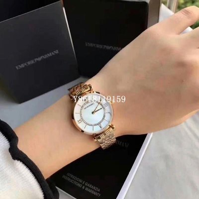 Emporio Armani/AR1907/Ladies 羅馬晶鑽石英錶珍珠貝x金/32mm/正品女手錶/有保固