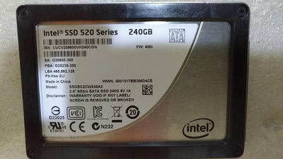 【戰】intel SSD 520 固態硬碟 240 G 型號 及 規格 已 照片為準~免運費 一切正常~~