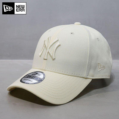 熱款直購#韓國代購NewEra帽子MLB棒球帽硬頂大標NY洋基鴨舌帽米白色彎檐帽