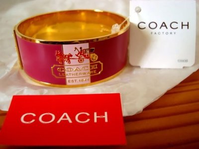 COACH 品牌LOGO 桃紅 玫瑰金 經典手環