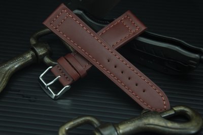 22mm收20mm義大利皮料高質感可替代IWC hamilton原廠錶帶,平面真牛皮軍風錶帶,牢靠縫線,棕色