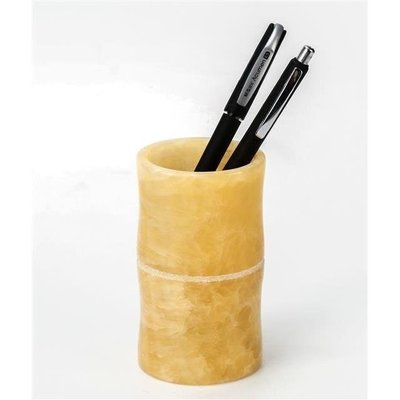 現貨熱銷-玉石筆筒 創意禮品工藝擺件 飾品米黃玉卷缸