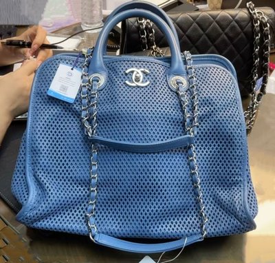 專櫃真品 Chanel tote Bag 純牛皮包 購物包 托特包 經典藍 沙灘包