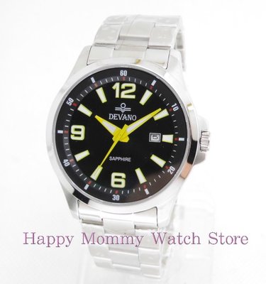 【 幸福媽咪 】網路購物、實體服務 DEVANO 帝凡諾 藍寶石 防水日期 黑面黃針 男錶 型號 :DV-2593MS
