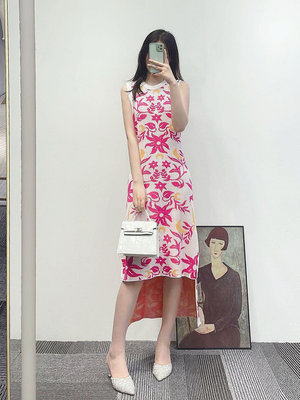 新款熱銷 MAJE KURO2023夏季新款法式復古無袖雙面穿印花圖案設計感連衣裙 明星大牌同款