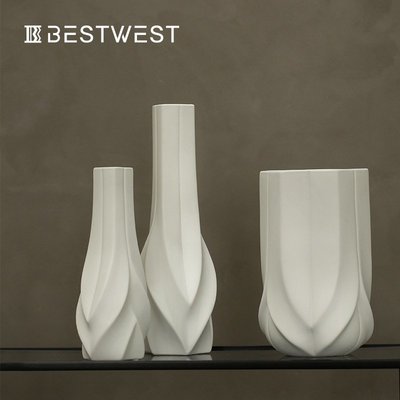 花瓶簡約白色不規則幾何陶瓷大花瓶 ins家居客廳花器裝飾品